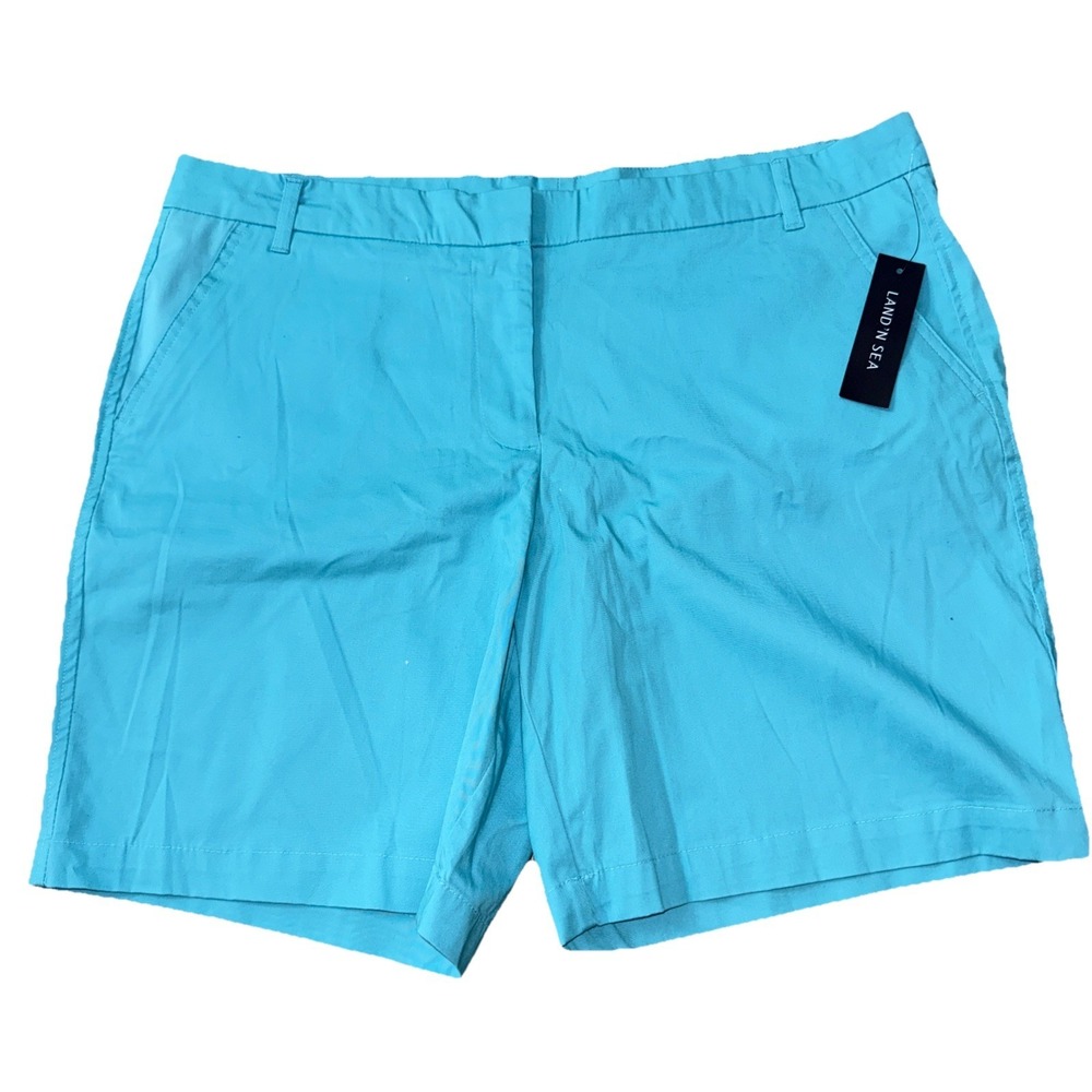 NWT Land And Sea Shorts Women's 16 Aqua 98% Cotton Resort Beach